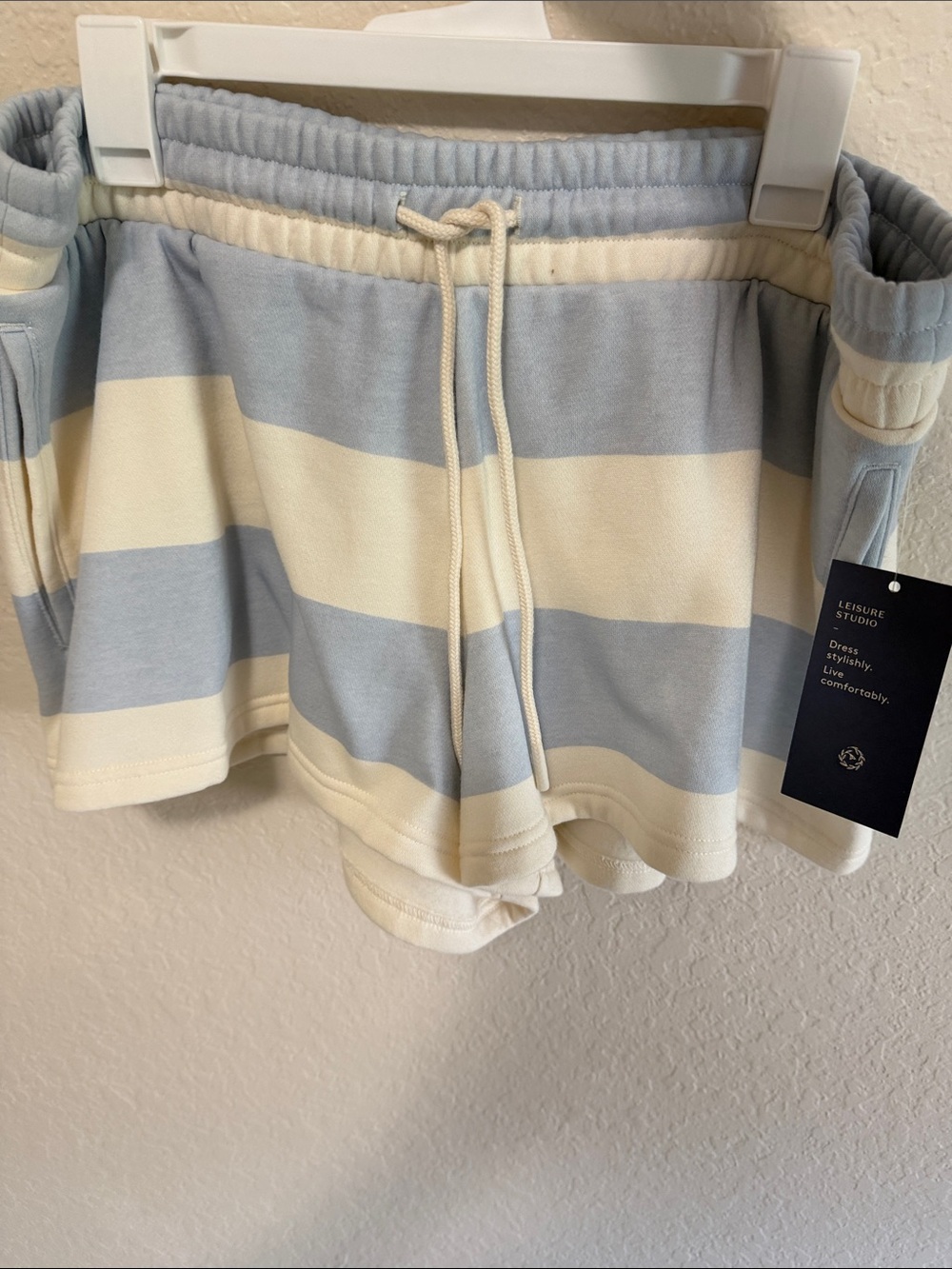 Universal Thread Light Blue & Cream Striped Athletic Shorts